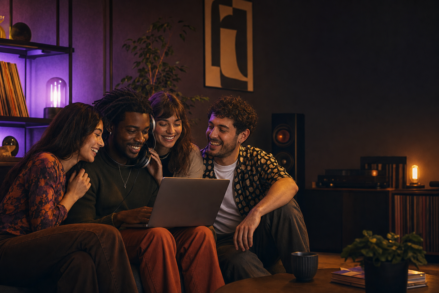 Un grupo de amigos compartiendo música y disfrutando juntos